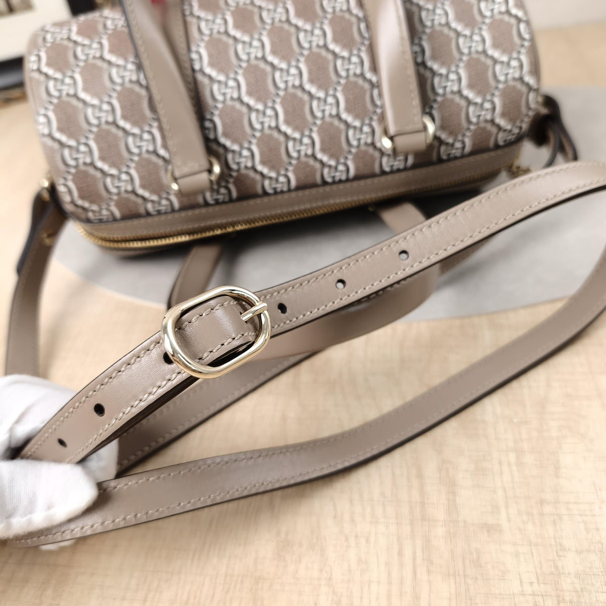 GG Supreme Grey Brown Mini Cylindrical Boston Handheld Crossbody Bag