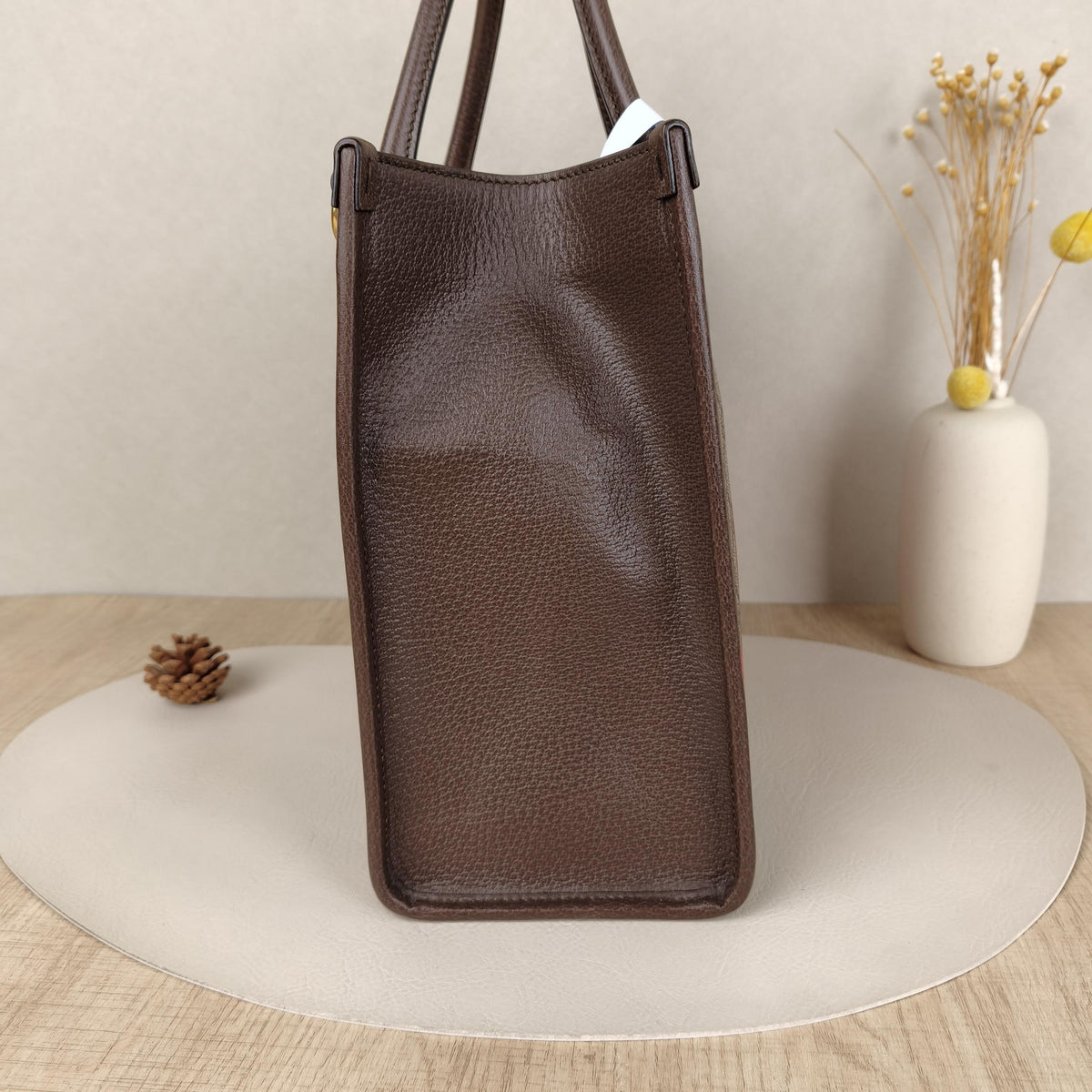 Tiger Limited GG Supreme Canvas Tote Handbag With Brown Leather Trim