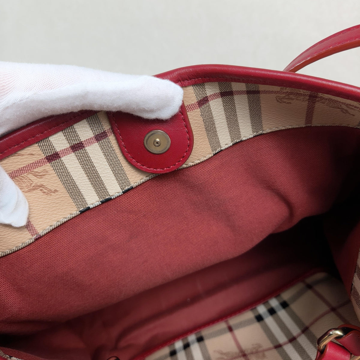 Haymarket Check Burgundy Leather Trim Hobo Tote Shoulder Bag