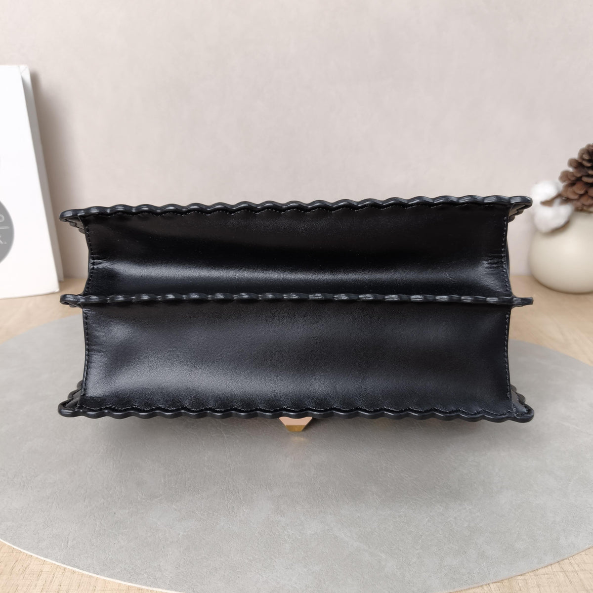 Fendi KAN I Black Leather Colorful Stud Scalloped Shoulder Bag