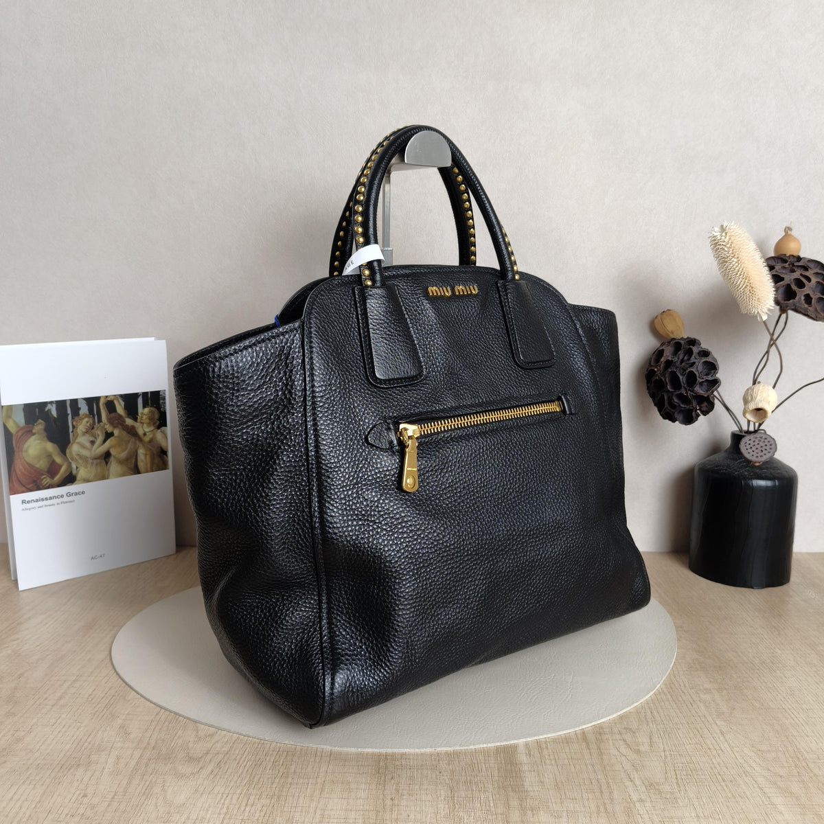 Miu Miu Black Leather Tote Handbag