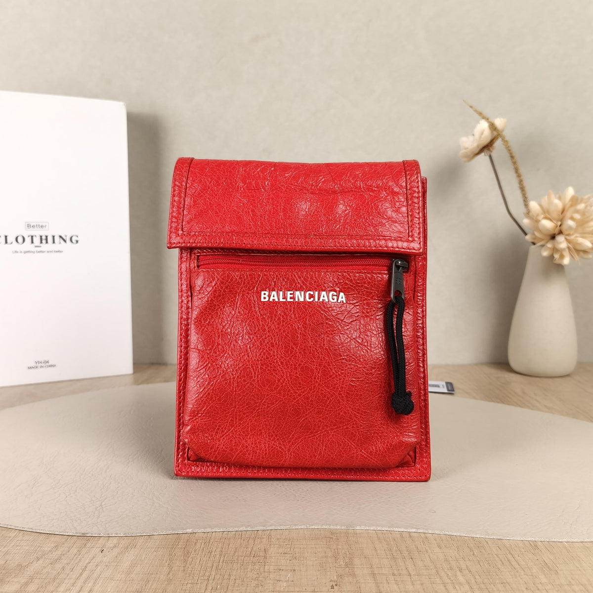 Balenciaga Logo Red Phone Crossbody Bag