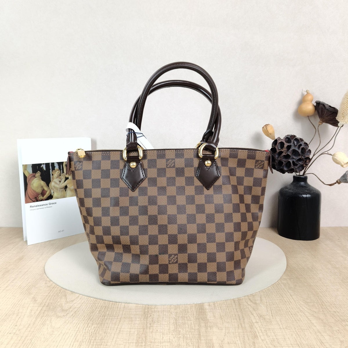 Saleya Small Vintage Brown Damier PVC Tote Handbag