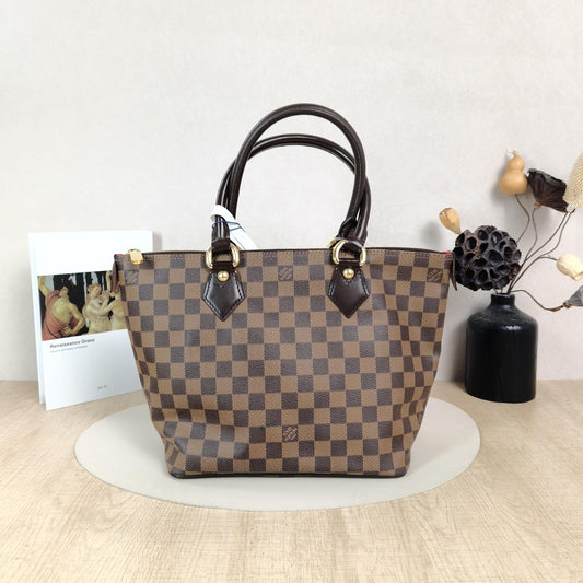 Saleya Small Vintage Brown Damier PVC Tote Handbag