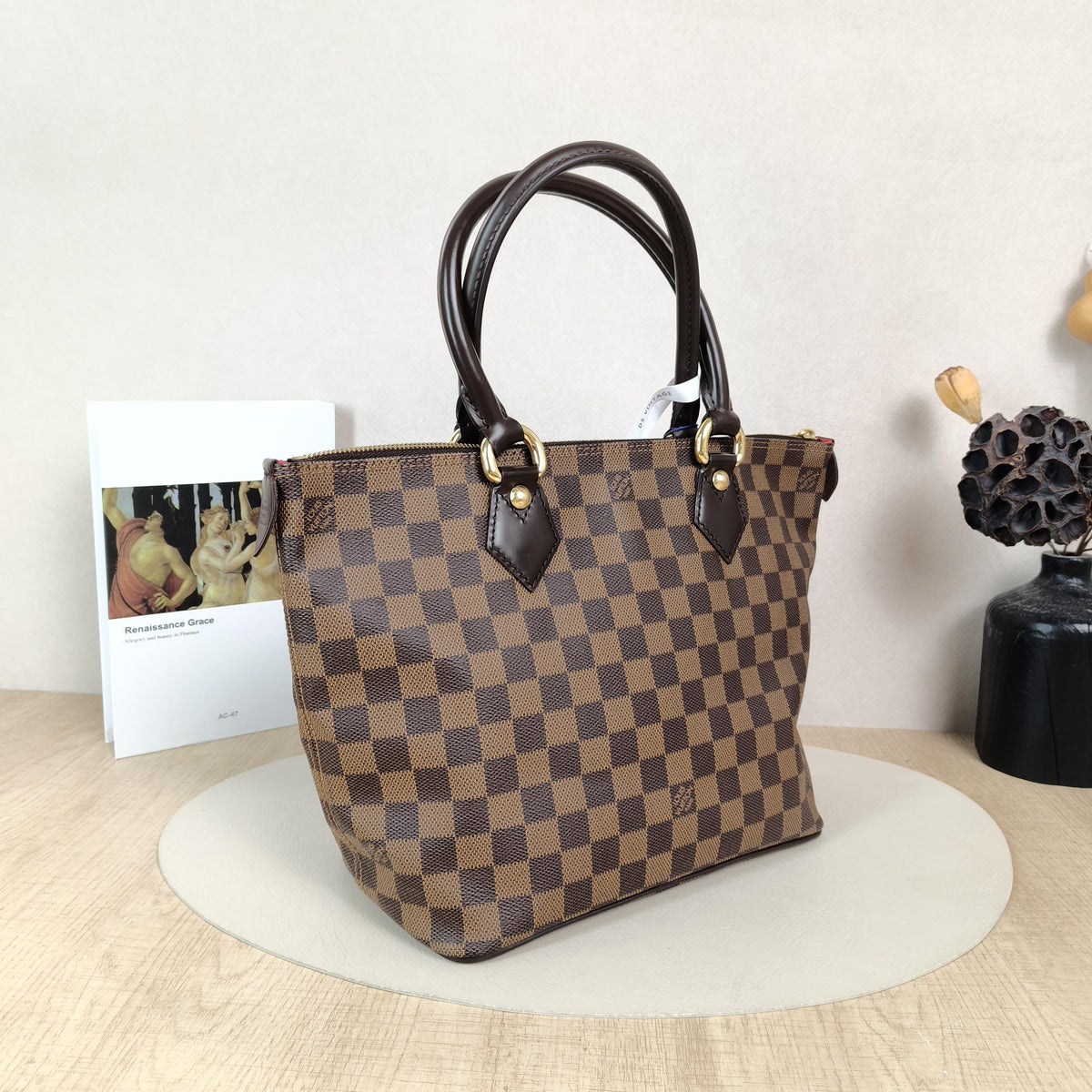 Saleya Small Vintage Brown Damier PVC Tote Handbag