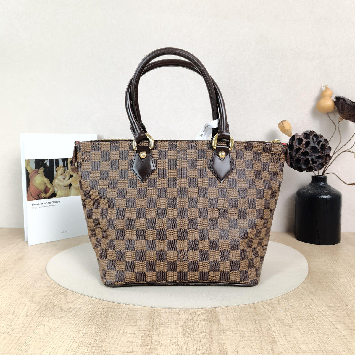 Saleya Small Vintage Brown Damier PVC Tote Handbag