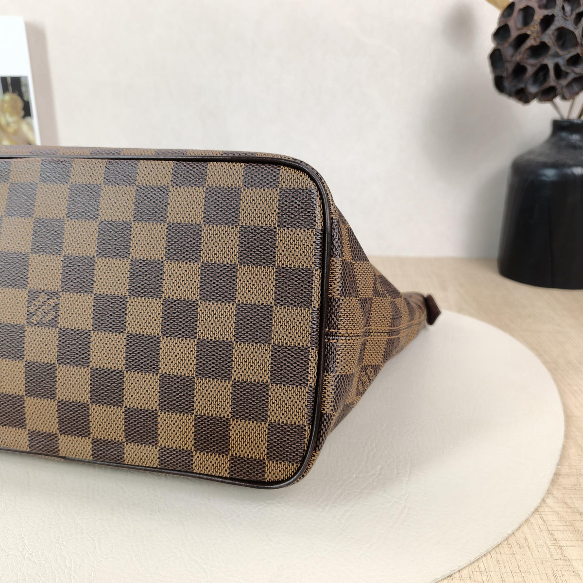 Saleya Small Vintage Brown Damier PVC Tote Handbag