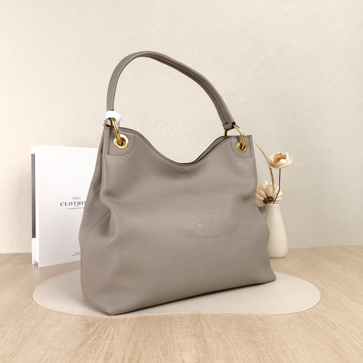 Prada Elephant Grey Vitello Daino Leather Vintage Hobo Shoulder Bag