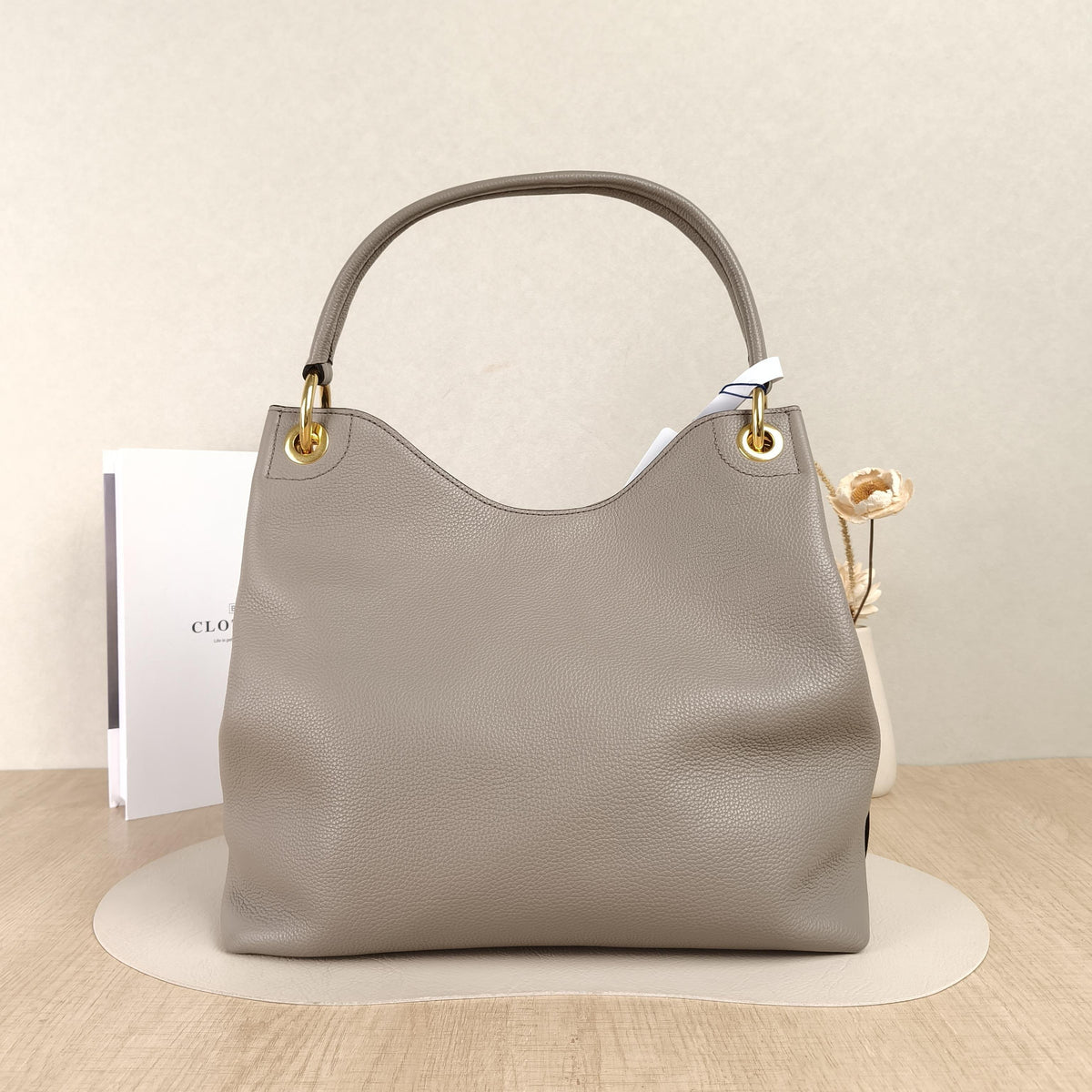 Prada Elephant Grey Vitello Daino Leather Vintage Hobo Shoulder Bag
