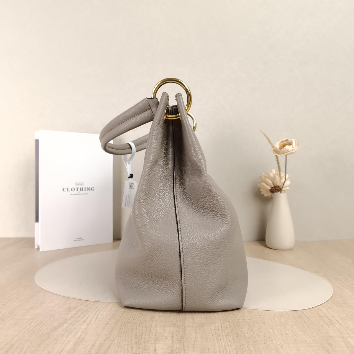 Prada Elephant Grey Vitello Daino Leather Vintage Hobo Shoulder Bag