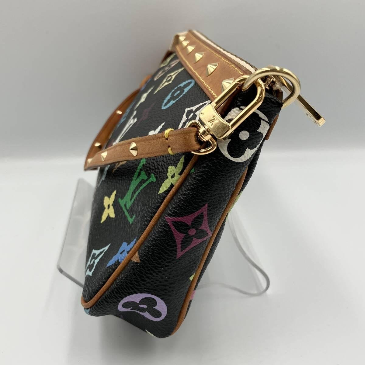 x Takashi Murakami Multicolor Pochette Accessoires in Black Monogram Canvas