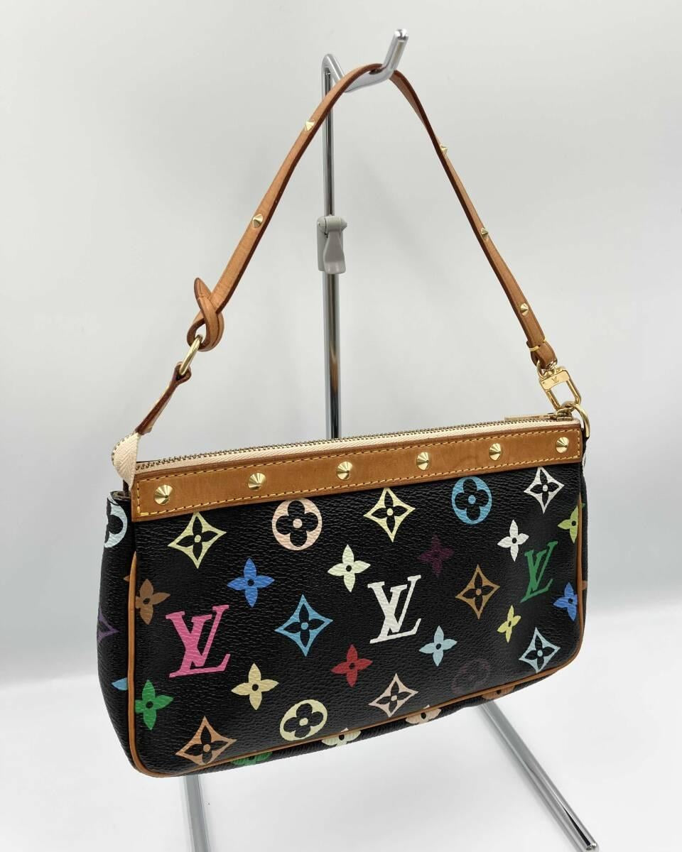 x Takashi Murakami Multicolor Pochette Accessoires in Black Monogram Canvas