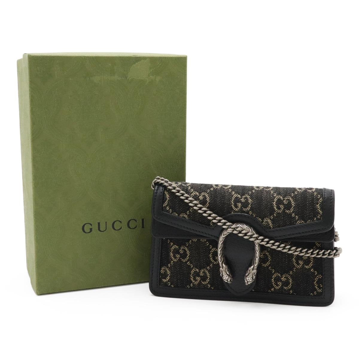 Dionysus Super Mini GG Denim Chain Crossbody Bag Black