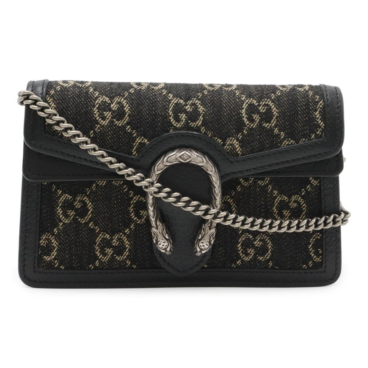 Dionysus Super Mini GG Denim Chain Crossbody Bag Black