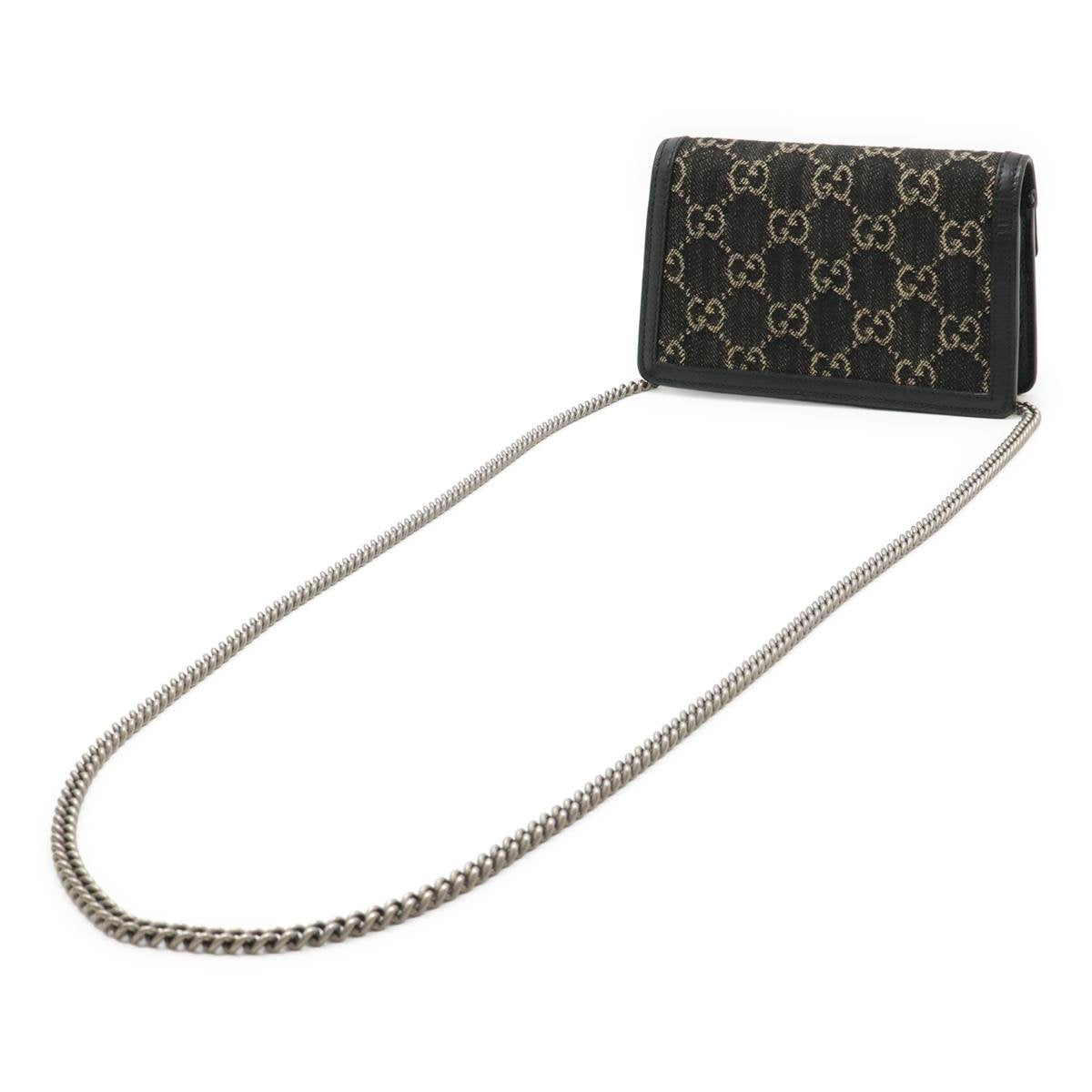 Dionysus Super Mini GG Denim Chain Crossbody Bag Black