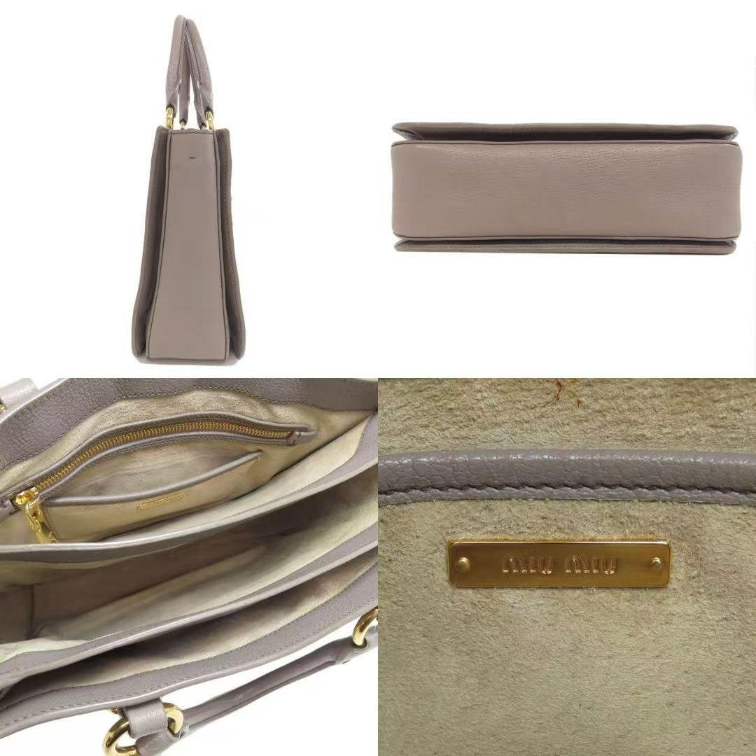 Pre-owned miu miu Leather Shoulder Bags Top Handle Crossbody Bag 2 Way Tote Purse Gray Gold Hardware