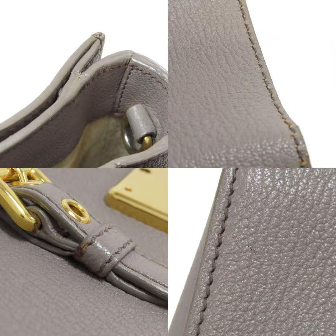 Pre-owned miu miu Leather Shoulder Bags Top Handle Crossbody Bag 2 Way Tote Purse Gray Gold Hardware