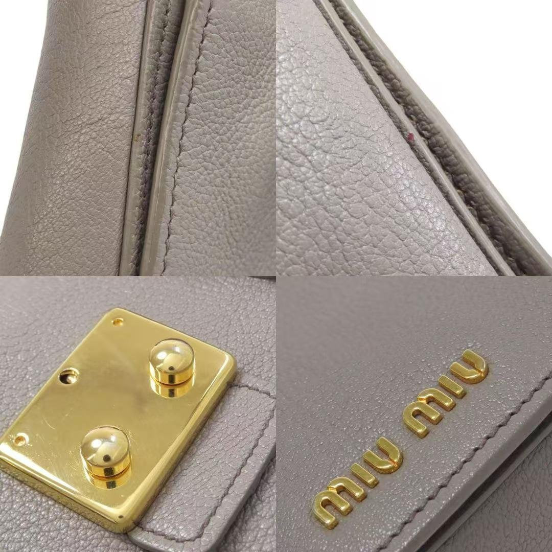 Pre-owned miu miu Leather Shoulder Bags Top Handle Crossbody Bag 2 Way Tote Purse Gray Gold Hardware