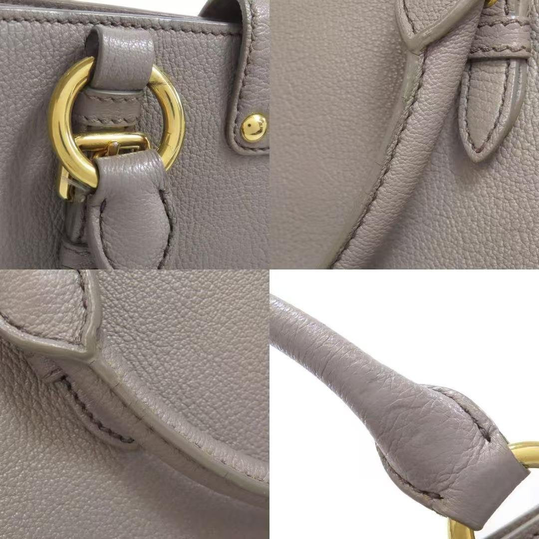 Pre-owned miu miu Leather Shoulder Bags Top Handle Crossbody Bag 2 Way Tote Purse Gray Gold Hardware