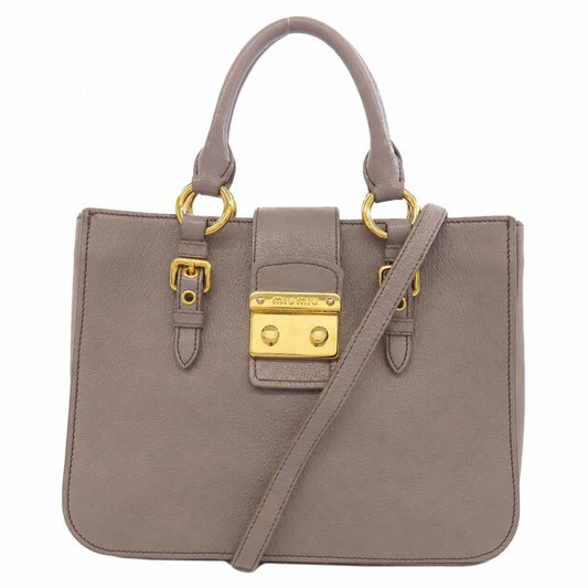 Pre-owned miu miu Leather Shoulder Bags Top Handle Crossbody Bag 2 Way Tote Purse Gray Gold Hardware