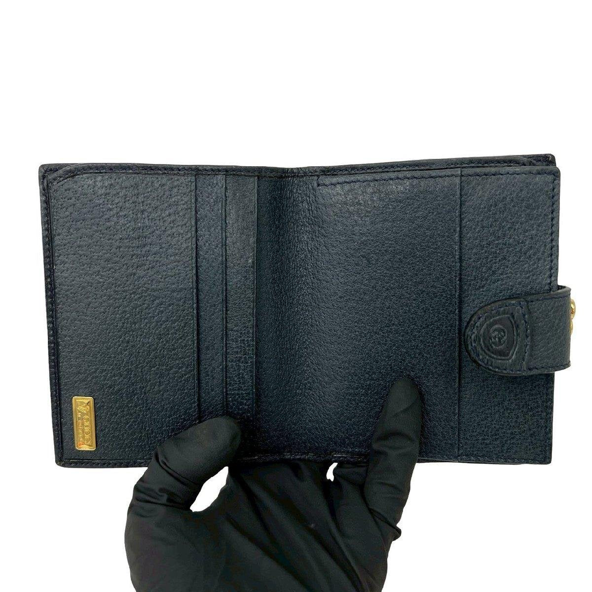 Pre-owned GUCCI Canvas Small Leather Goods Vintage Micro GG Bi Fold Wallet Black Leather Trim Kisslock Coin Purse
