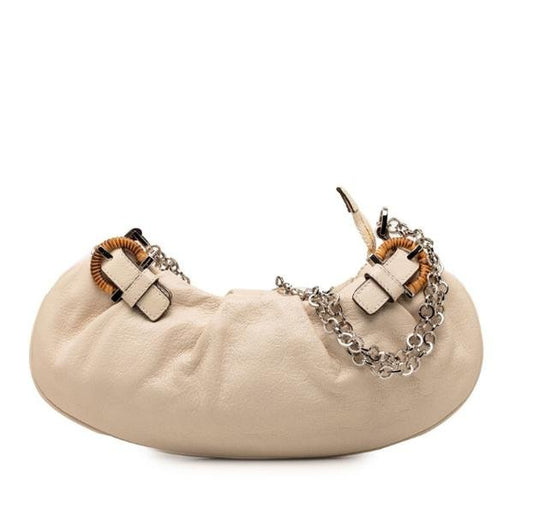Gancini Chain Shoulder Bag in Beige