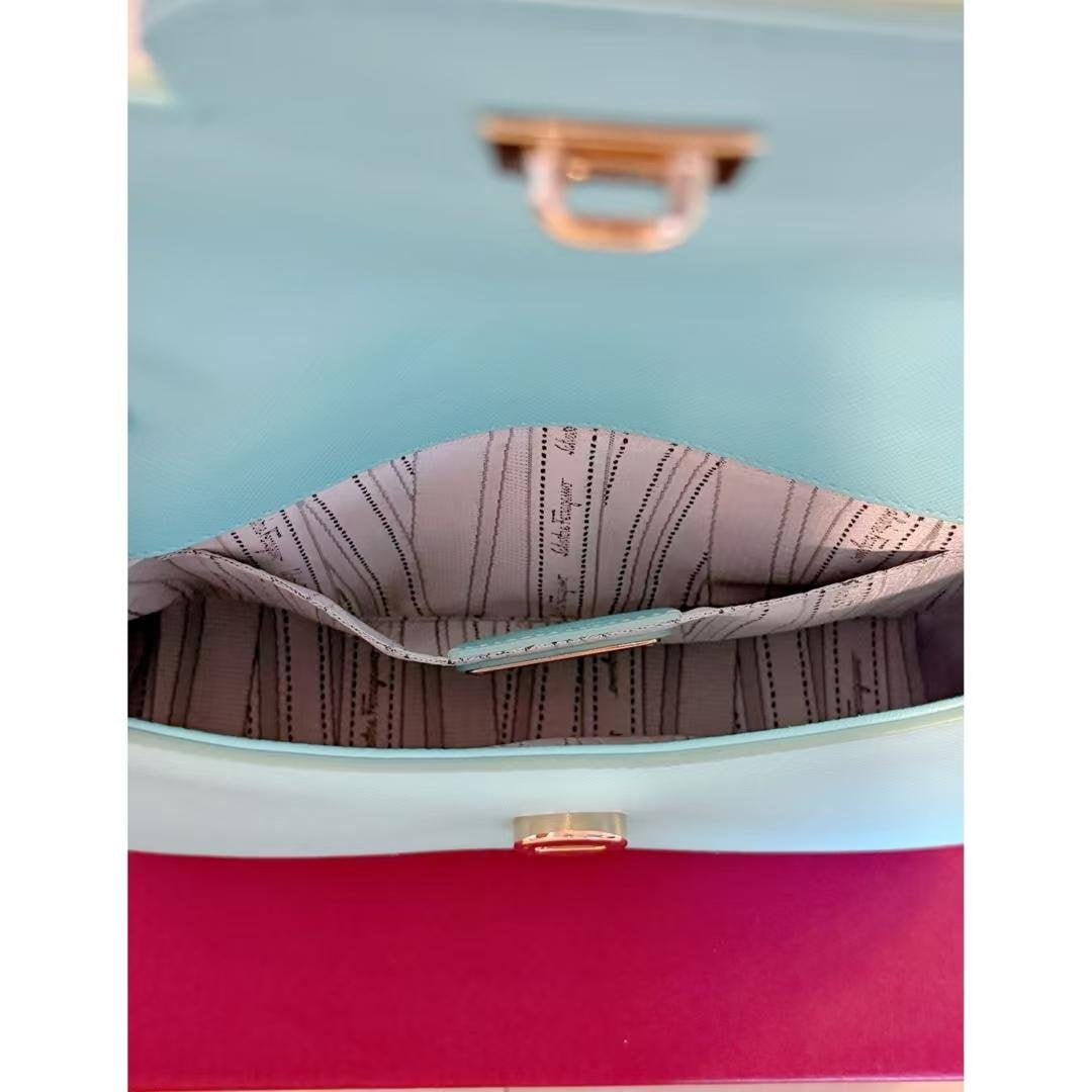 Tiffany Blue Saffiano Leather Gancini Chain Shoulder Bag