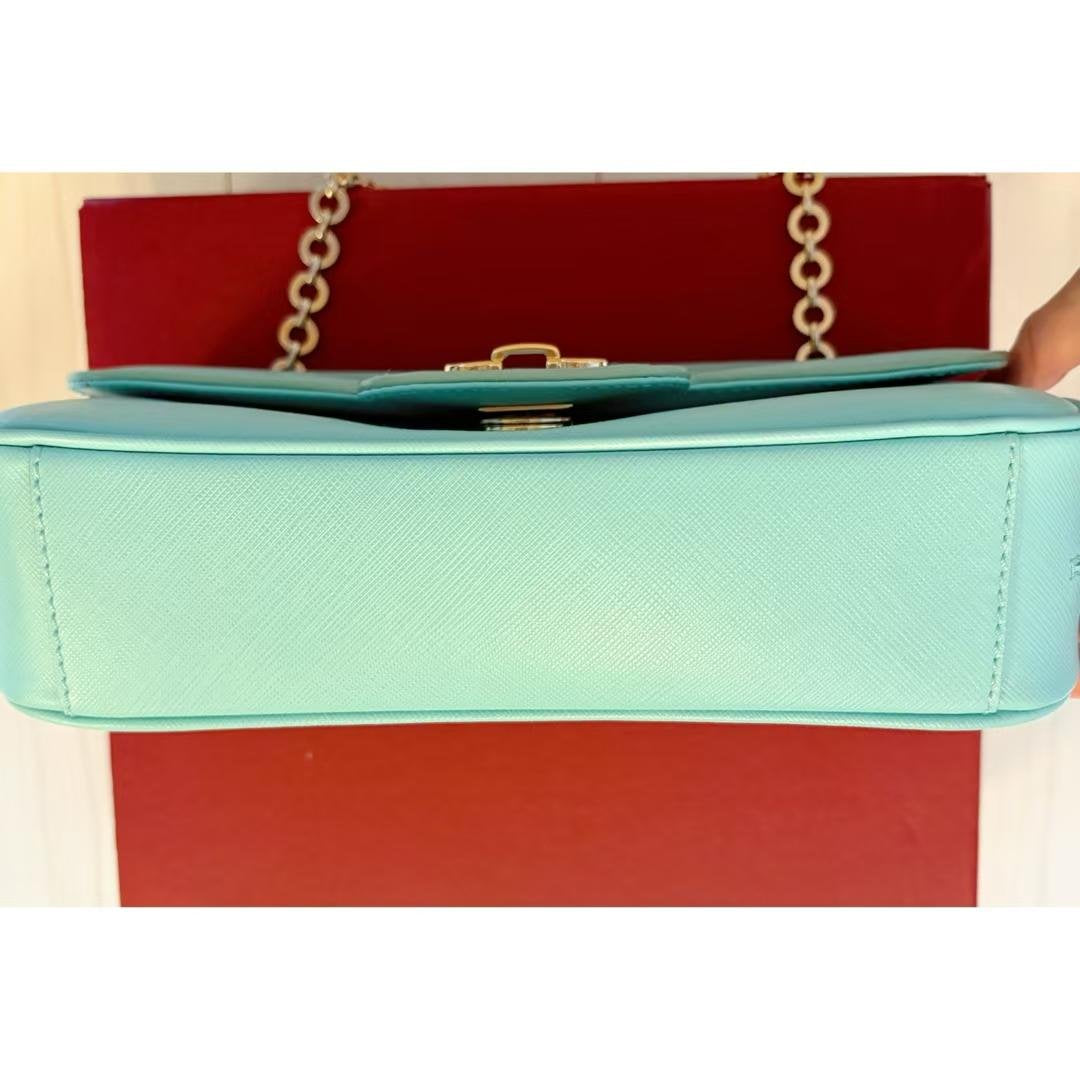 Tiffany Blue Saffiano Leather Gancini Chain Shoulder Bag