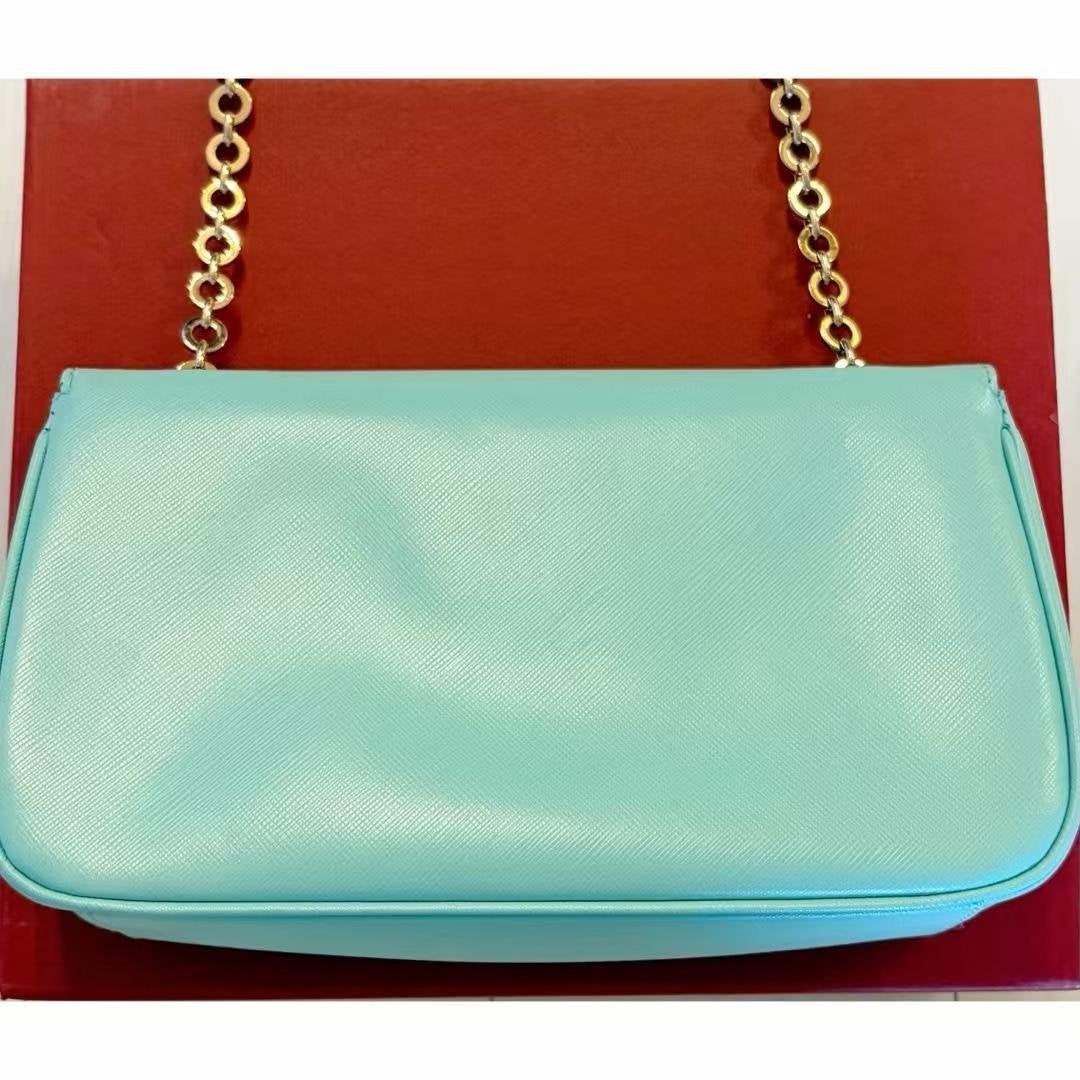 Tiffany Blue Saffiano Leather Gancini Chain Shoulder Bag
