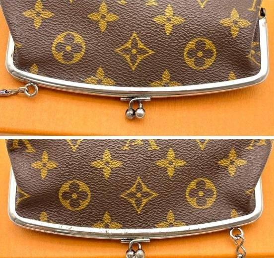 Pre-owned Louis Vuitton Coated Canvas Clutches & Wristlets Vintage Monogram Kiss lock Coin Pouch Accessory Bag