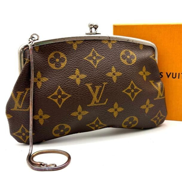 Pre-owned Louis Vuitton Coated Canvas Clutches & Wristlets Vintage Monogram Kiss lock Coin Pouch Accessory Bag