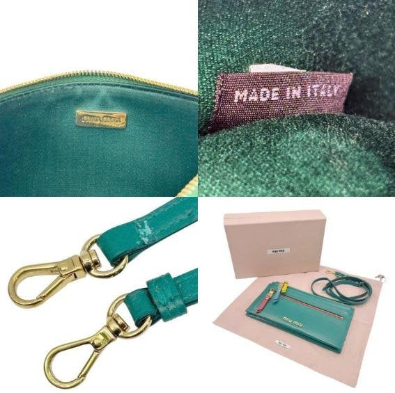 Pre-owned miu miu Calfskin Crossbody Bags Green Grain Leather Colorful Zip Detail Crossbody Pouch