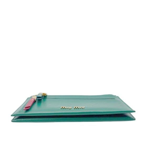 Pre-owned miu miu Calfskin Crossbody Bags Green Grain Leather Colorful Zip Detail Crossbody Pouch