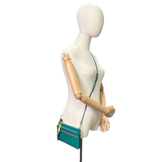 Pre-owned miu miu Calfskin Crossbody Bags Green Grain Leather Colorful Zip Detail Crossbody Pouch
