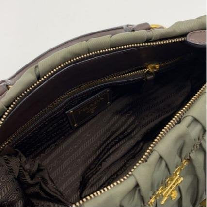 Prada Army Green Gathered Boston Handbag Crossbody Bag