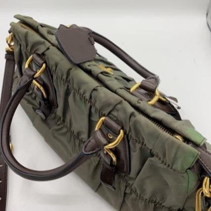 Prada Army Green Gathered Boston Handbag Crossbody Bag