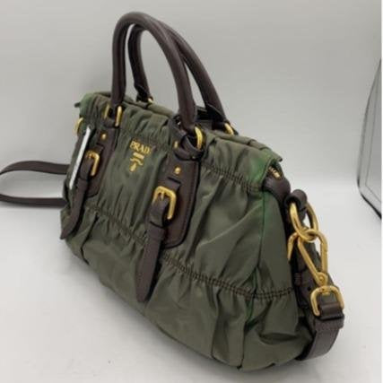 Prada Army Green Gathered Boston Handbag Crossbody Bag