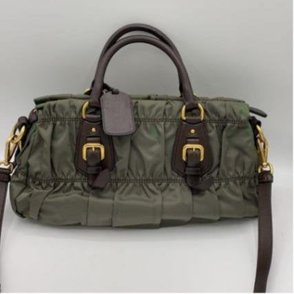 Prada Army Green Gathered Boston Handbag Crossbody Bag