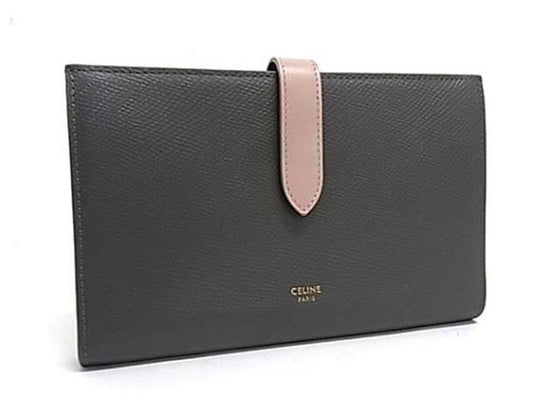 Pre-owned Celine Leather Small Leather Goods Large Strap Wallet Two Fold Long Wallet