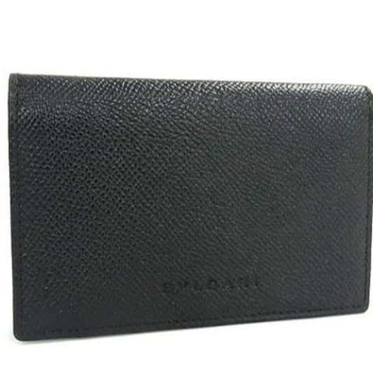 Pre-owned Bvlgari Calfskin Small Leather Goods Black Grain Leather Bi Fold Business Card Holder