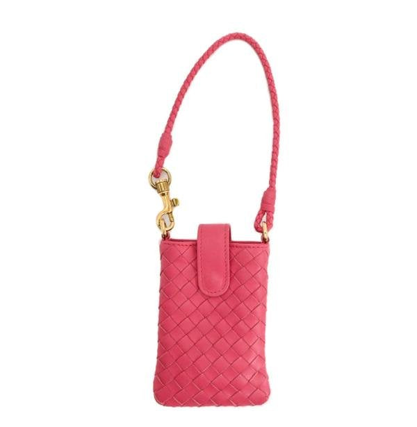 Pre-owned BOTTEGA VENETA Lambskin Crossbody Bags Hot Pink Intrecciato Nappa Leather Mini Phone Crossbody Bag