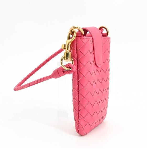 Pre-owned BOTTEGA VENETA Lambskin Crossbody Bags Hot Pink Intrecciato Nappa Leather Mini Phone Crossbody Bag
