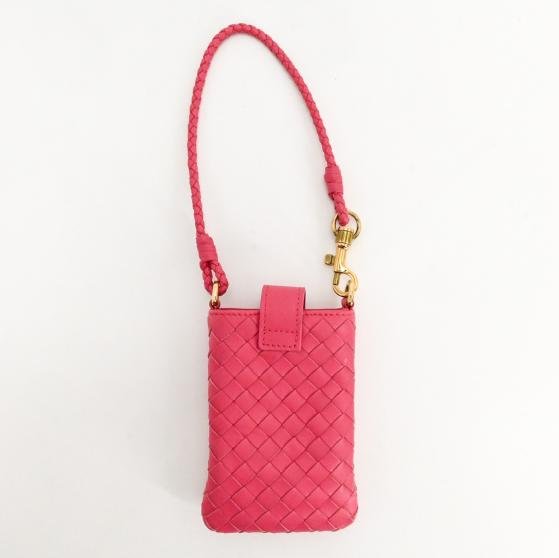 Pre-owned BOTTEGA VENETA Lambskin Crossbody Bags Hot Pink Intrecciato Nappa Leather Mini Phone Crossbody Bag