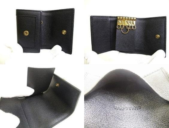 Pre-owned GUCCI Calfskin Small Leather Goods Black Grain Leather Interlocking GG Natural Bamboo Clasp Key Case