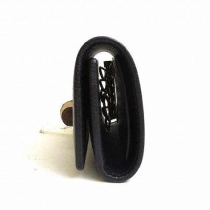 Pre-owned GUCCI Calfskin Small Leather Goods Black Grain Leather Interlocking GG Natural Bamboo Clasp Key Case
