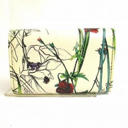 Pre-owned GUCCI Calfskin Small Leather Goods Flora Butterfly Print Horsebit Buckle Strap Short Key Case