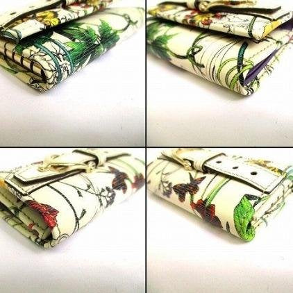 Pre-owned GUCCI Calfskin Small Leather Goods Flora Butterfly Print Horsebit Buckle Strap Short Key Case