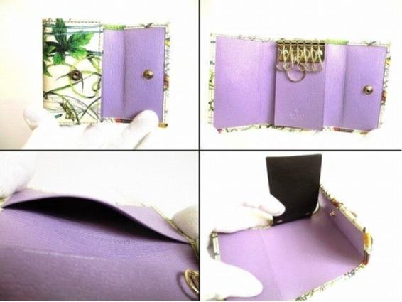 Pre-owned GUCCI Calfskin Small Leather Goods Flora Butterfly Print Horsebit Buckle Strap Short Key Case