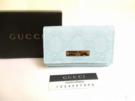 Pre-owned GUCCI coated canvas Small Leather Goods Light Blue GG Supreme Canvas Metal Nameplate Long Wallet