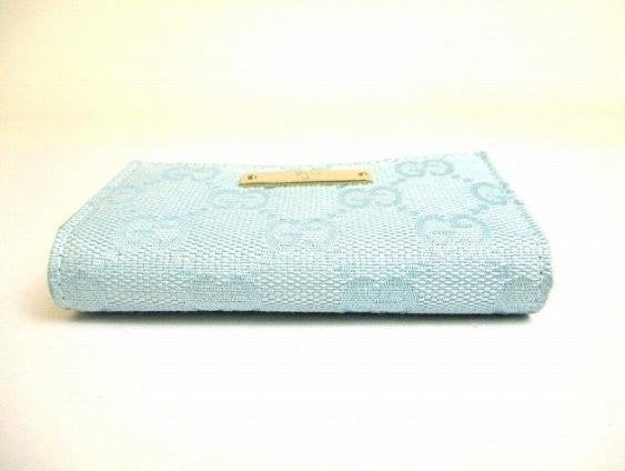 Pre-owned GUCCI coated canvas Small Leather Goods Light Blue GG Supreme Canvas Metal Nameplate Long Wallet